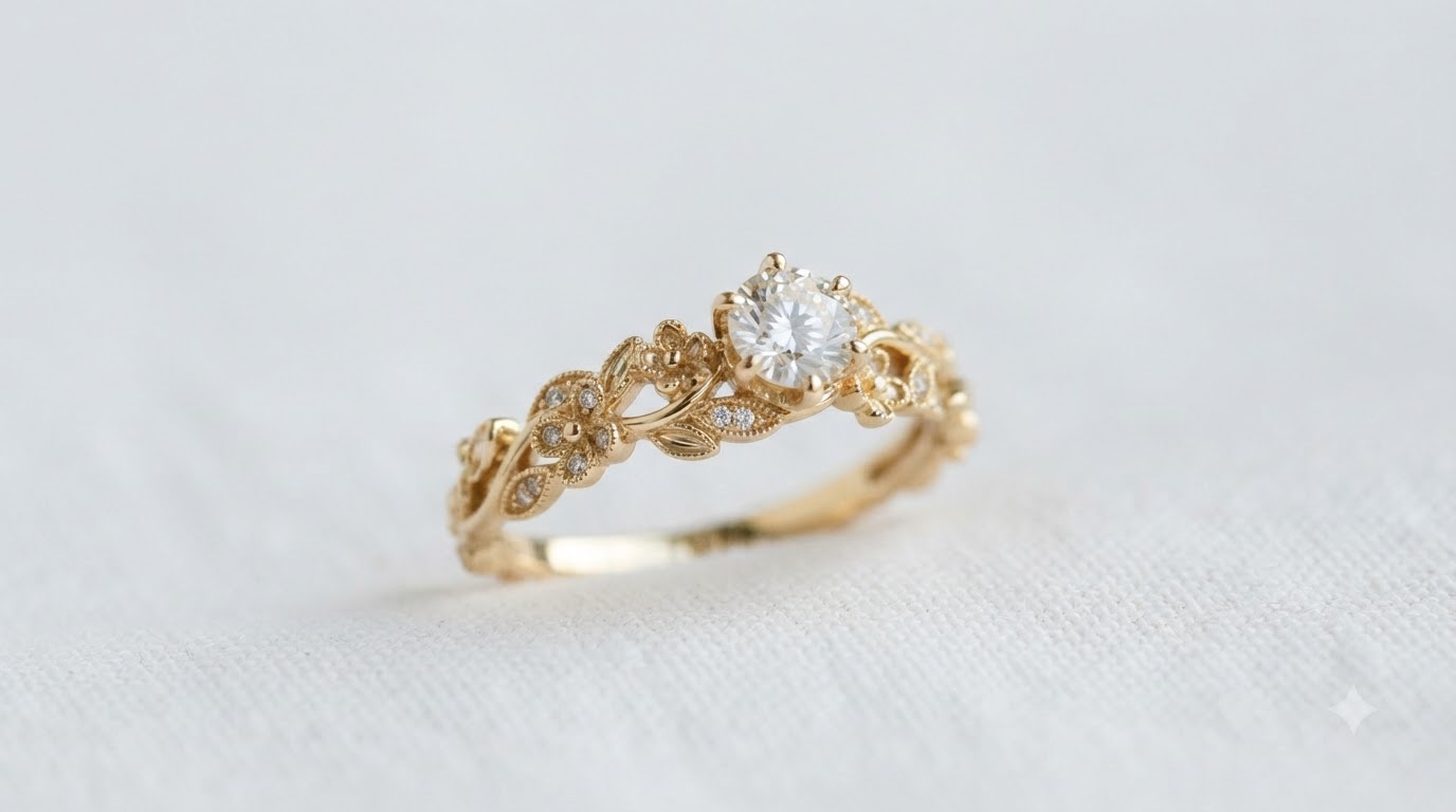 Floral 22K gold ring with sparkling stone — Ronak Jewellers Suratgarh