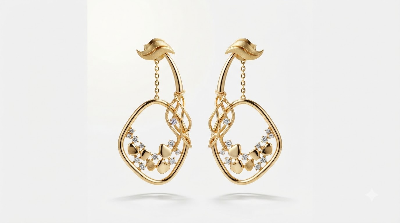 Handcrafted gold jhumka earrings